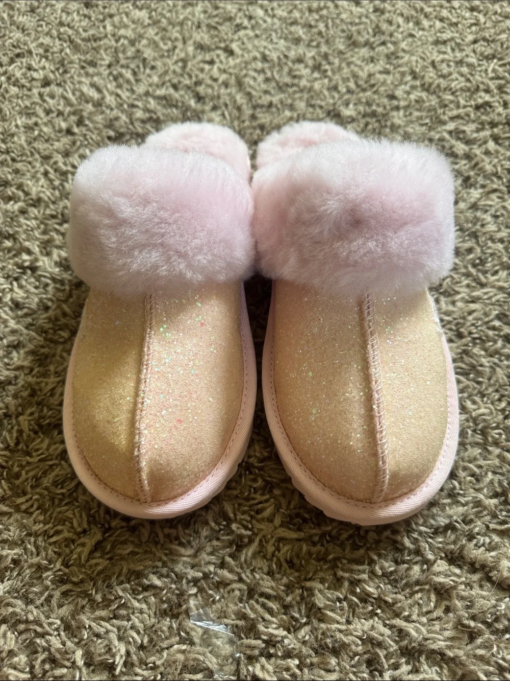 UGG Pink Glitter Cozy Slide Slippers